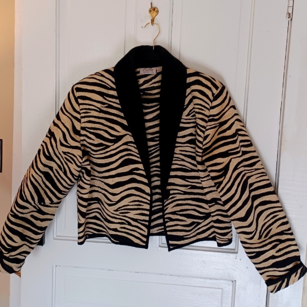 FIOR LIM INT'L Zebra Black&White Tapestry Jacket Coat Blazer   sz L